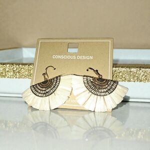 Conscious Design Ivory Raffia Fan Earrings | Boho Statement